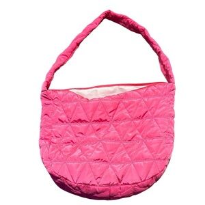 Vibrant Pink Quilted Hobo Bag Zip Closure Slouch One Strap